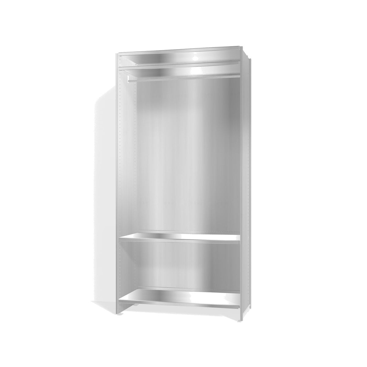Lehni Aluminium Shelf System Wardrobe, with clothes rail and back panel - Blank Aluminum - Lehni