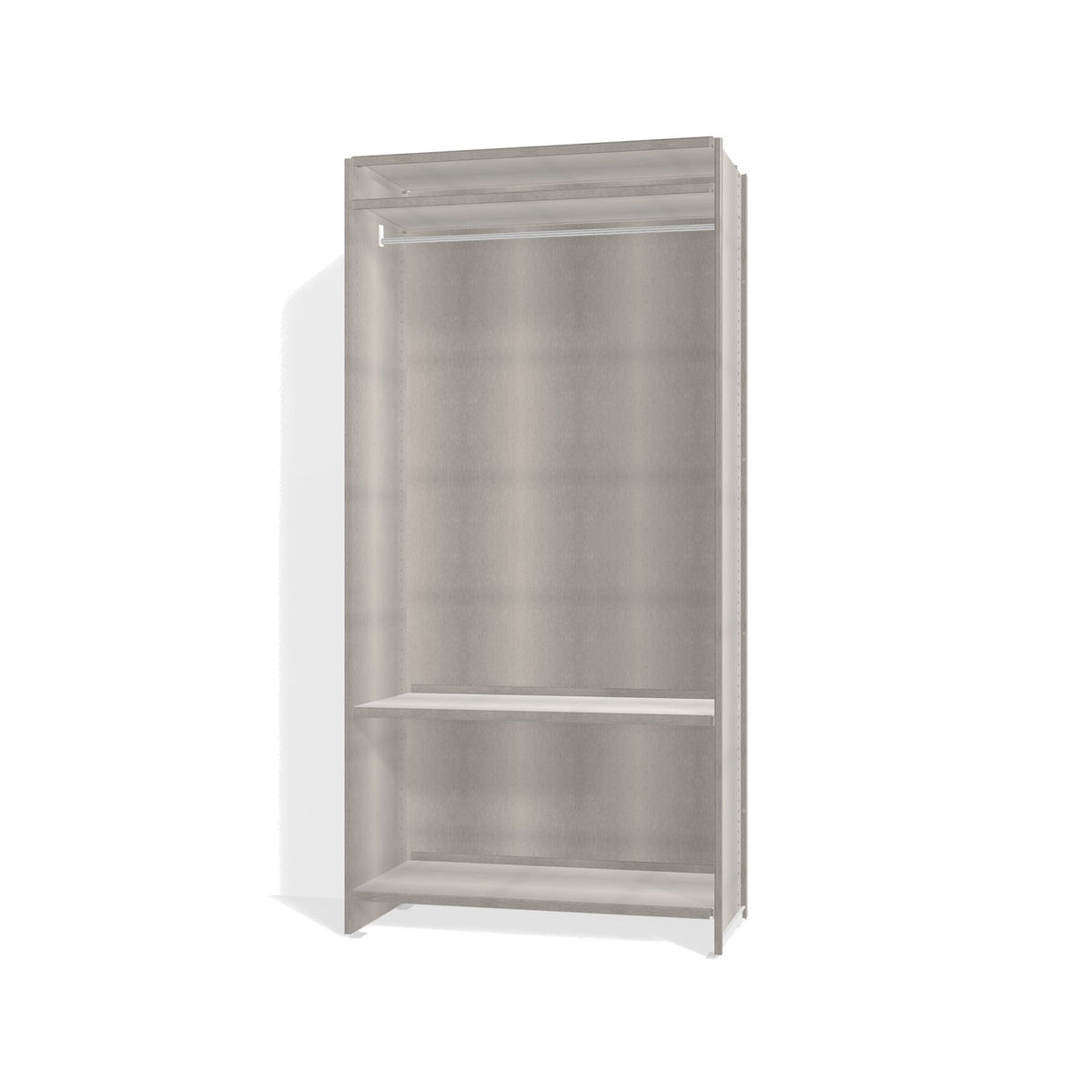 Lehni Aluminium Shelf System Wardrobe, with clothes rail and back panel - Brushed Aluminum - Lehni