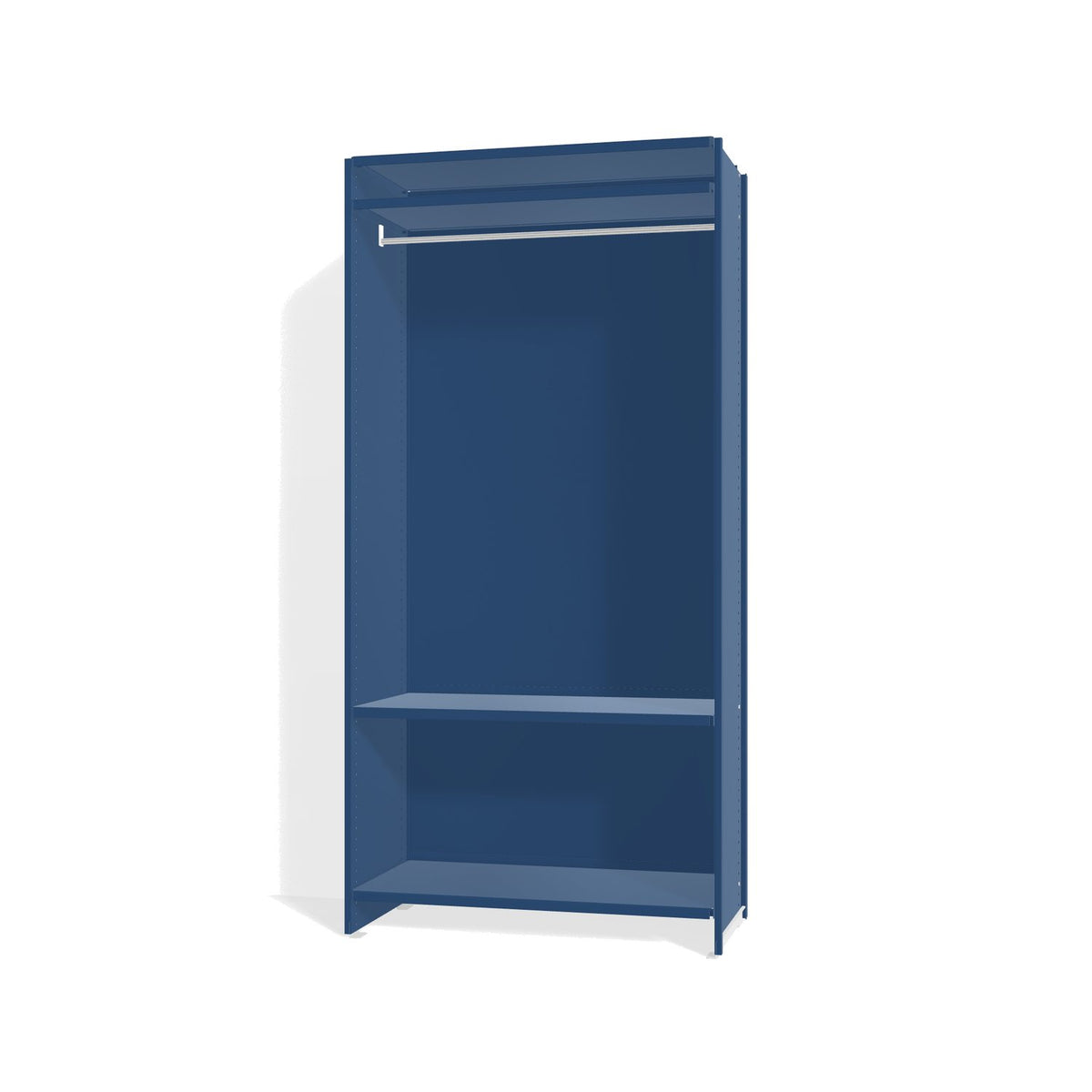 Lehni Aluminium Shelf System Wardrobe, with clothes rail and back panel - Lehni Blue - Lehni