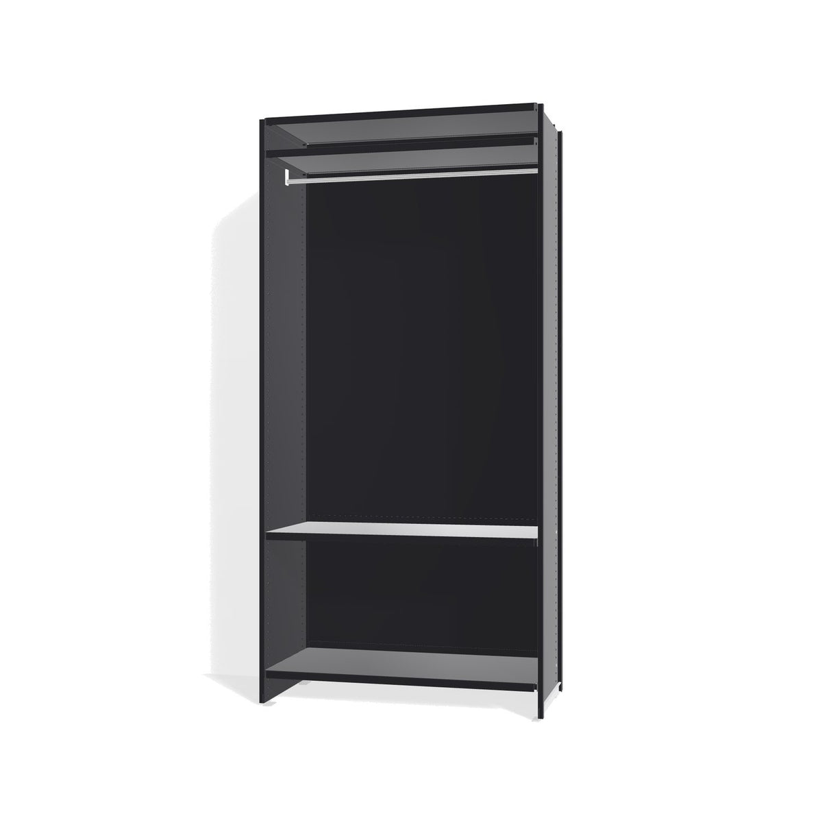 Lehni Aluminium Shelf System Wardrobe, with clothes rail and back panel - Black - Lehni