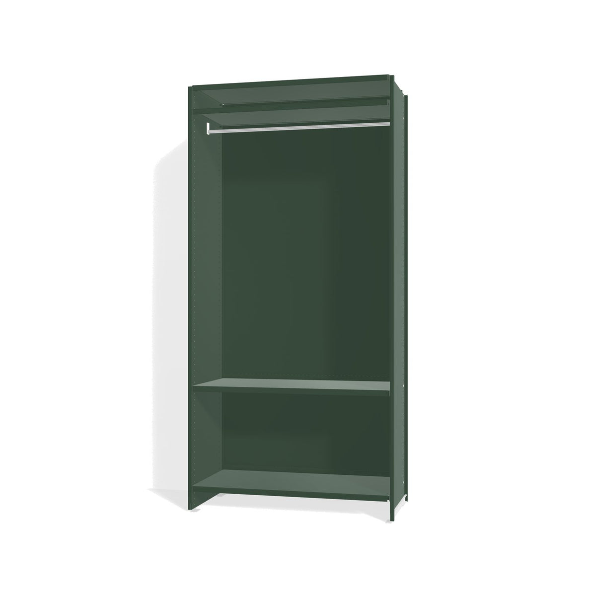 Lehni Aluminium Shelf System Wardrobe, with clothes rail and back panel - Fir Green - Lehni