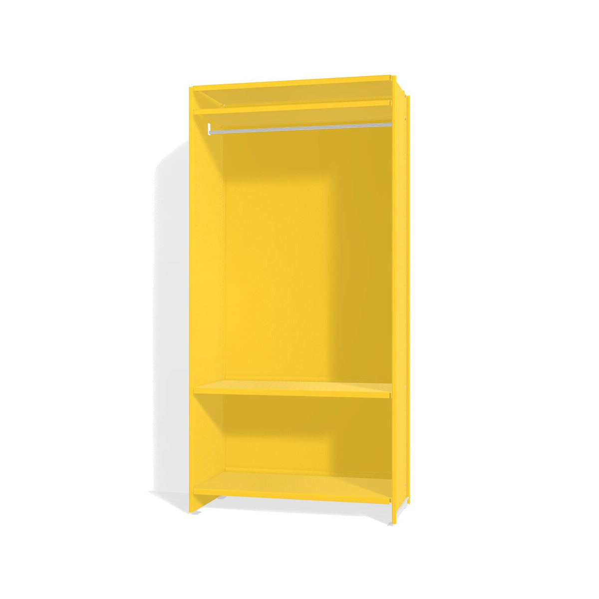 Lehni Aluminium Shelf System Wardrobe, with clothes rail and back panel - Zinc Yellow - Lehni