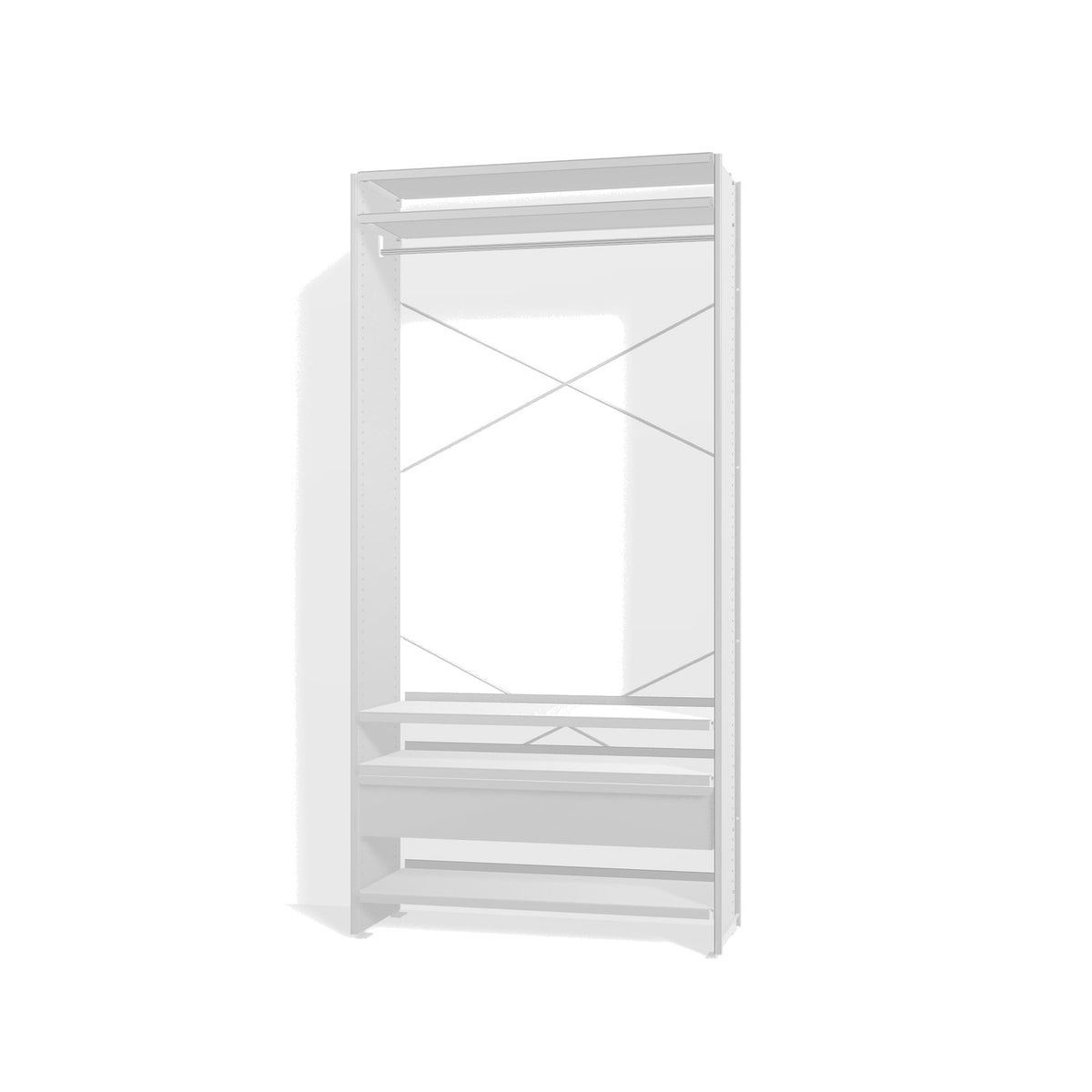 Lehni Aluminium Shelf System Wardrobe, with clothes rail and drawer - Colorless Anodized - Lehni