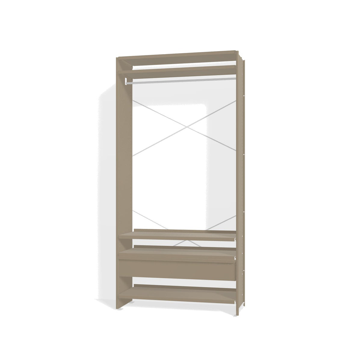Lehni Aluminium Shelf System Wardrobe, with clothes rail and drawer - Pearl Beige - Lehni