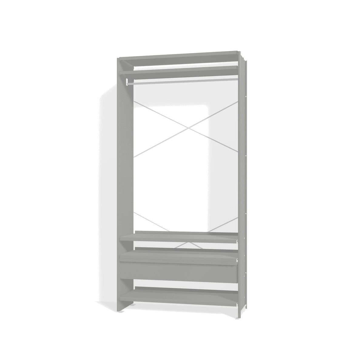 Lehni Aluminium Shelf System Wardrobe, with clothes rail and drawer - White Aluminum - Lehni
