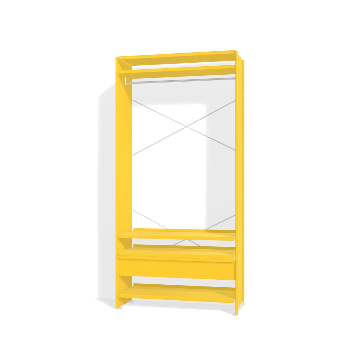 Lehni Aluminium Shelf System Wardrobe, with clothes rail and drawer - Zinc Yellow - Lehni