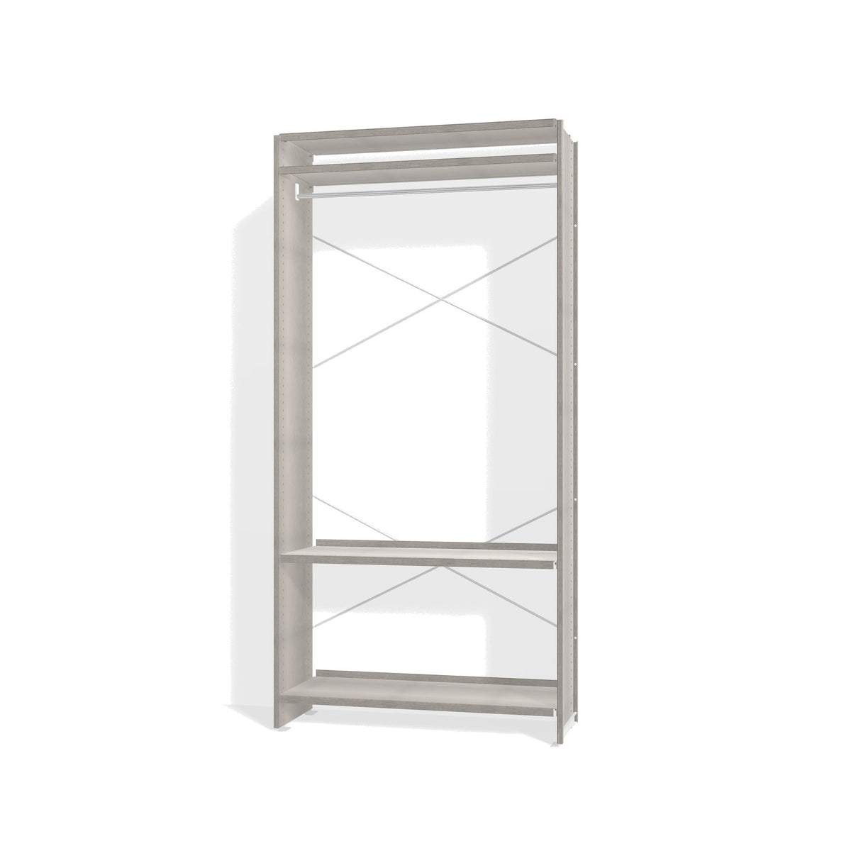 Lehni Aluminium Shelf System Wardrobe, with clothes rail - Brushed Aluminum - Lehni