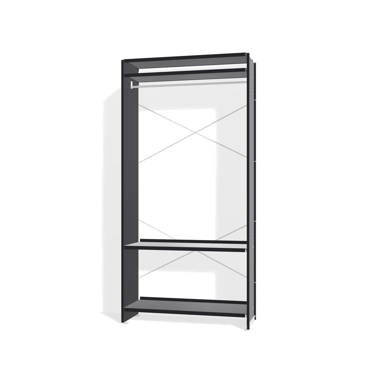 Lehni Aluminium Shelf System Wardrobe, with clothes rail - Black - Lehni