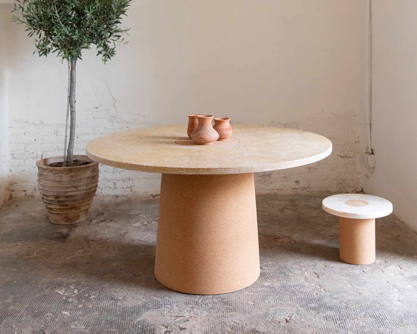 Sintra Dining Table - Yellow Limestone / Cork Dining Tables by Frama