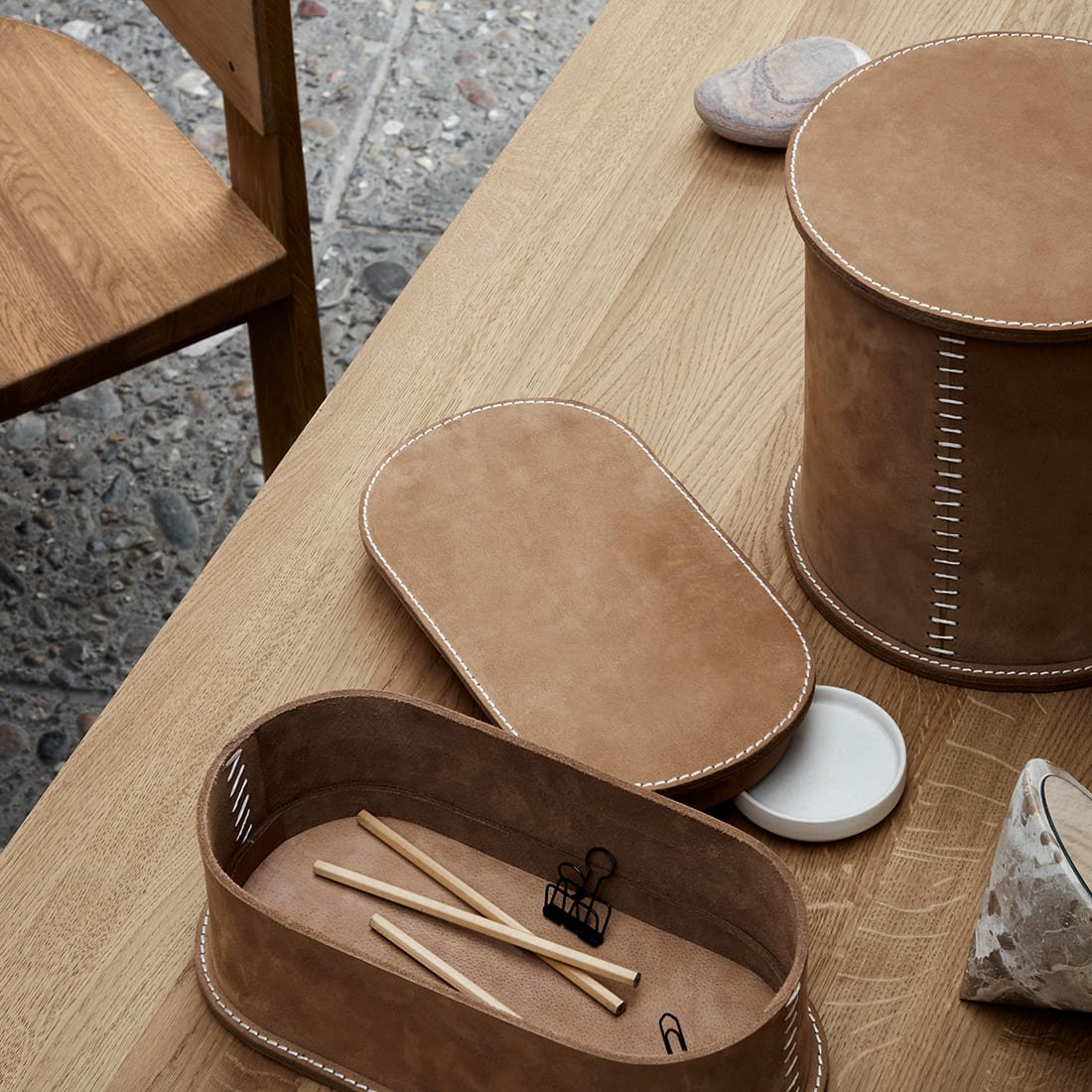 Stitched Leather Box – L Accessories by Kristina Dam Studio