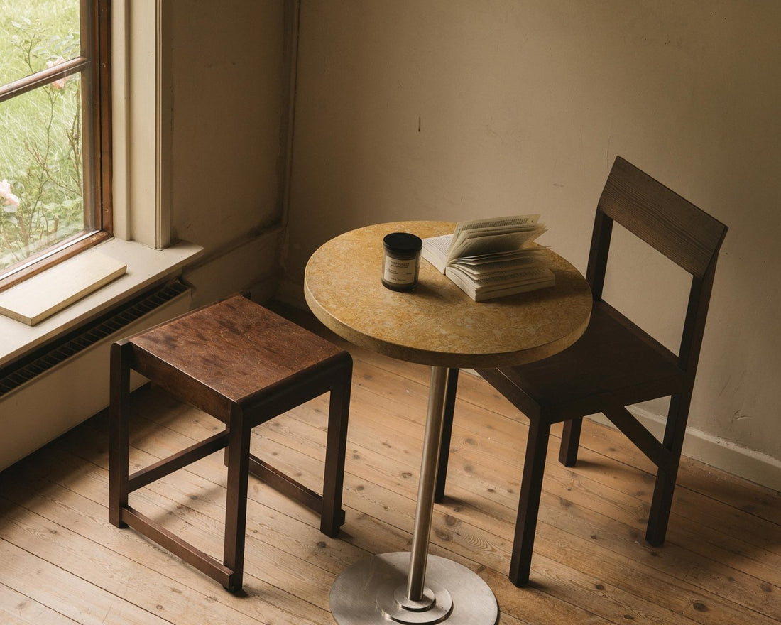 Table 57 - Yellow Limestone / Stainless Steel - Ø55 - Dining Tables - Frama